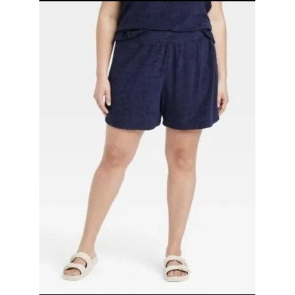 A‎ new day womens shorts plus Size 3X navy blue Terrycloth Pull-on midwaist nwot